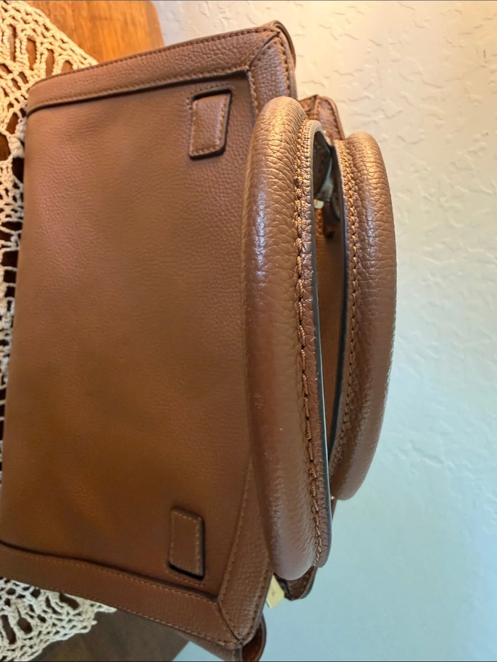 Michael Kors Brown Handbag with Yellow Woven Stripes